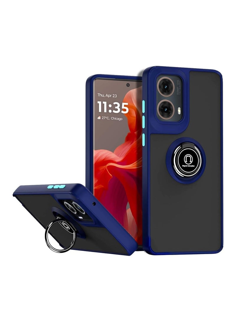 Compatible with Motorola Moto G85 5G Case with Ring Holder PC +TPU Shockproof Bumper Case Matte Translucent Protective Cover for Moto G85